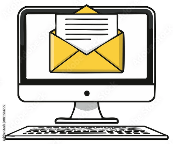 Fototapeta Email notification icon on a desktop computer display with keyboard