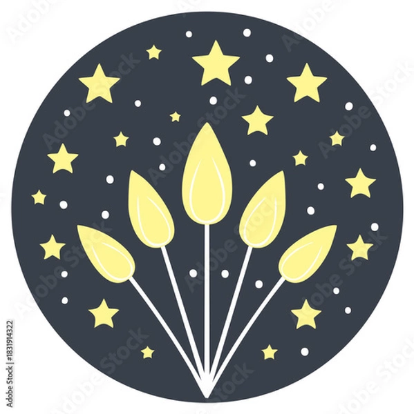 Fototapeta Glowing Candle Cluster in Night Sky with Stars Festive Dark Design