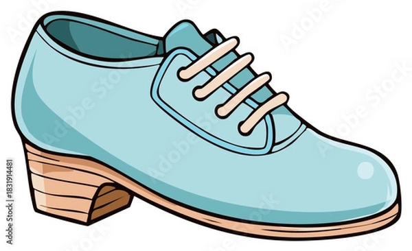Fototapeta Cartoon illustration of a single blue shoe with laces and a small wooden heel