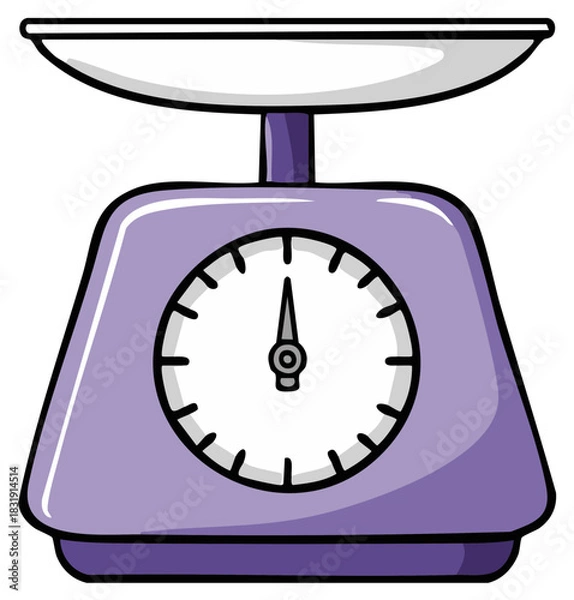 Fototapeta Cartoon illustration of a purple kitchen scale with a round dial.