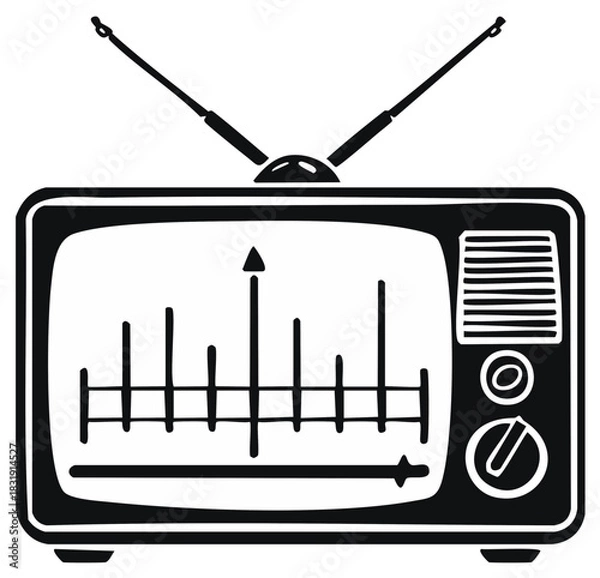 Fototapeta Vintage Television Set with Antenna and Signal Bars Retro Style Vector Illustration