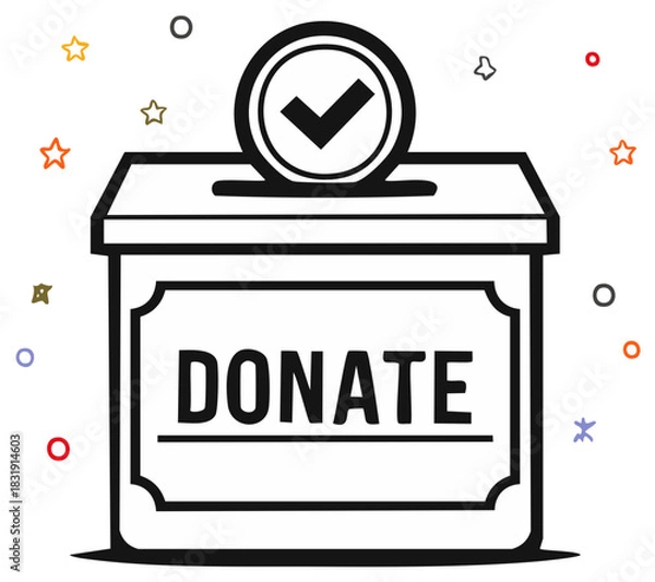 Fototapeta Donation box with a checkmark coin icon for charity and fundraising vector illustration