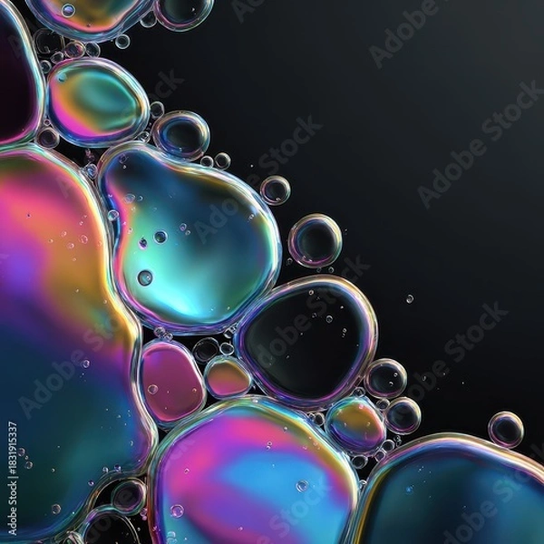 Fototapeta Iridescent Bubbles on Dark Background
