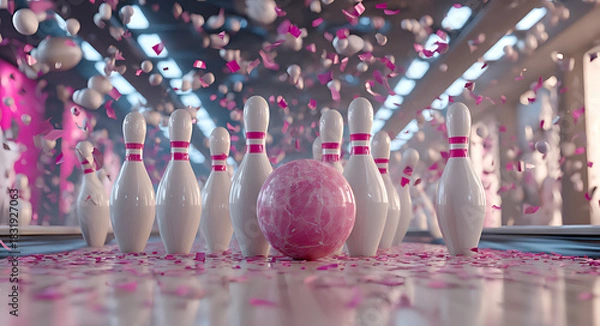 Obraz a bowling ball rolling down the lane hitting pins
