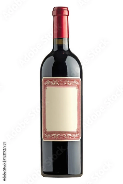 Obraz Elegant bottle of red wine with blank label ready for your custom brand design isolated on a transparent background