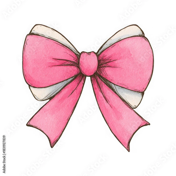 Fototapeta Charming pink ribbon bow watercolor for gifts, celebrations, scrapbooking and design needs isolated on a transparent background.