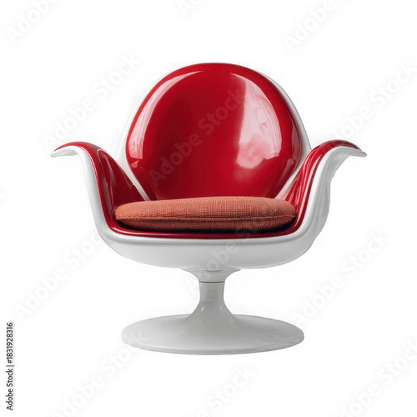 Fototapeta Modern red and white swivel chair offers stylish seating for contemporary spaces isolated on a transparent background