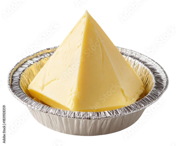 Fototapeta Fresh butter pyramid in foil cup ready for baking recipes and culinary creations now isolated on a transparent background