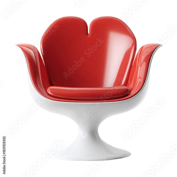 Fototapeta Retro tulip chair, modern design statement, vibrant red and white accent piece isolated on a transparent background