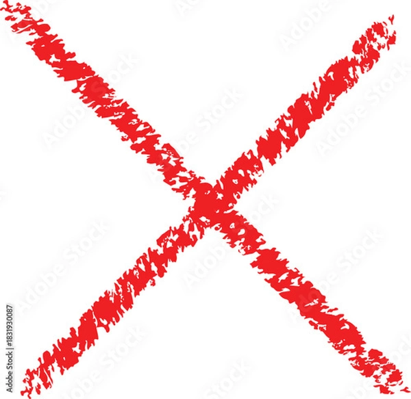 Fototapeta Red Brush-Stroke Cross Shape. Hand-Painted Effect Vector Design.