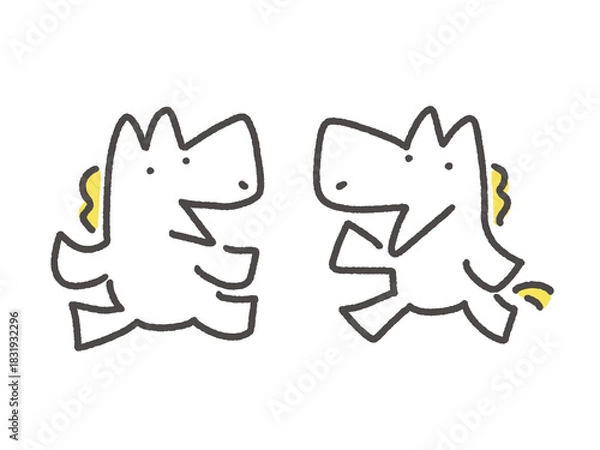 Obraz 笑顔で話しながら歩く2頭の白馬キャラクター　正月素材