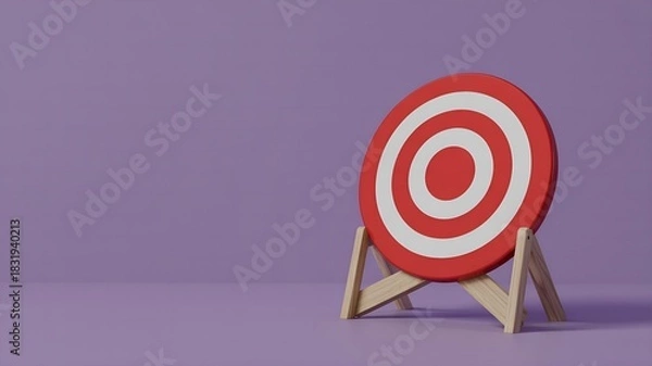 Fototapeta Red and white target on a stand 3D rendering concept for business goals and success