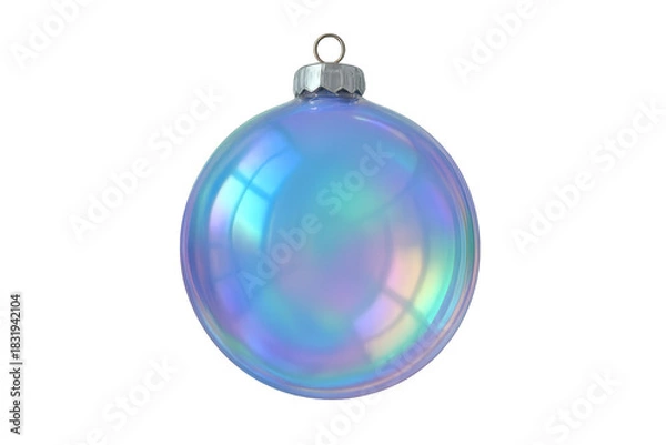 Fototapeta Iridescent holographic bauble displaying festive holiday reflection