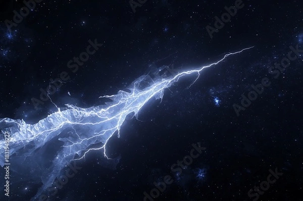 Obraz Cosmic electric discharge illuminates the vast darkness of deep space with ethereal blue hues