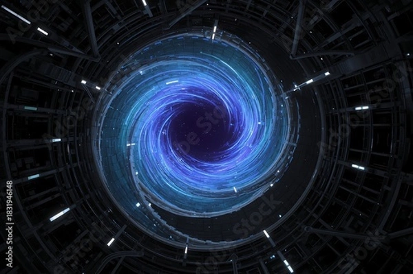 Obraz Vibrant blue energy vortex portal with swirling light and dark cosmic background