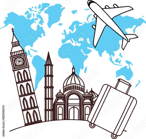 Obraz World Travel Landmarks Vector Illustration