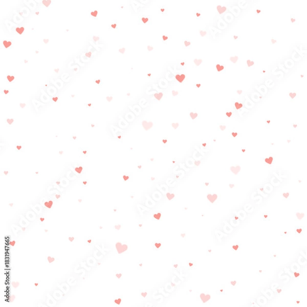 Obraz Red hearts scattered on white background.