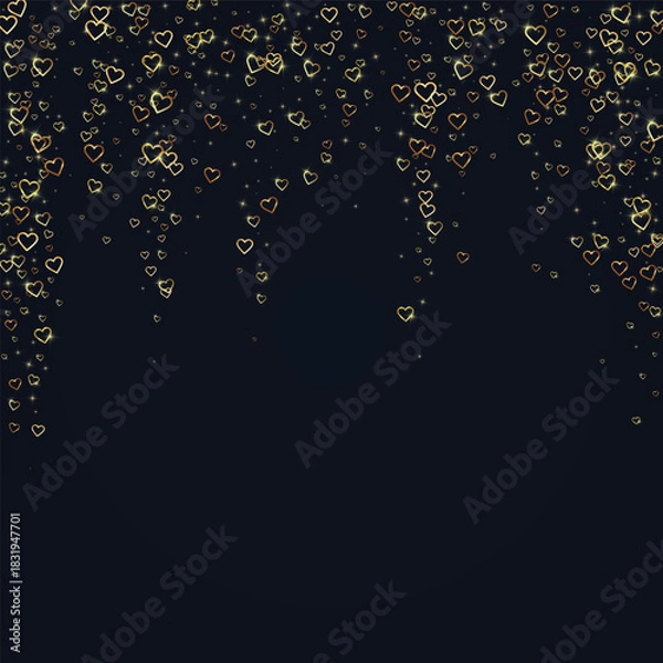 Obraz Gold hearts scattered on black background.