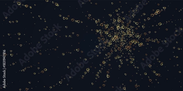 Obraz Gold hearts scattered on black background.