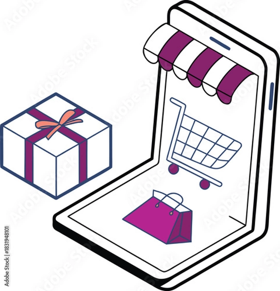 Fototapeta Online Shopping E-Commerce Vector Illustration
