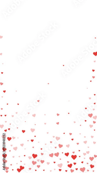 Obraz Red hearts scattered on white background.