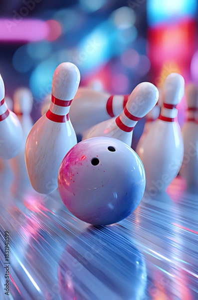 Obraz a bowling ball rolling down the lane hitting