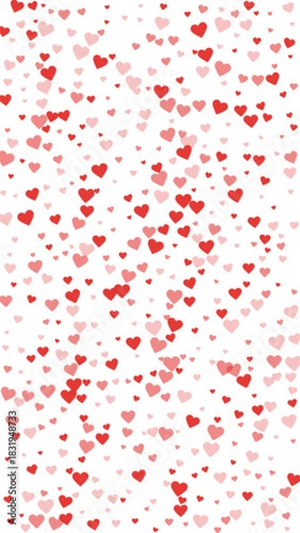 Obraz Red hearts scattered on white background.