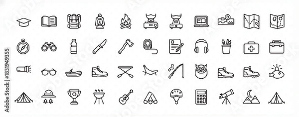 Fototapeta Outdoor Icons: A comprehensive set of illustrative icons representing various outdoor activities and equipment. Perfect for showcasing adventure and the joys of the wilderness.