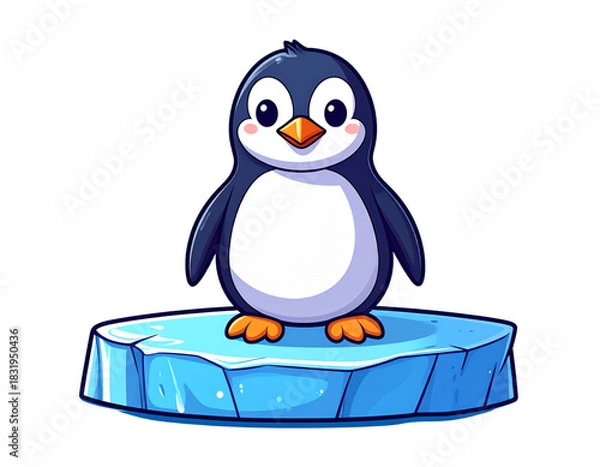 Obraz  Cute Penguin Standing on Ice Cartoon