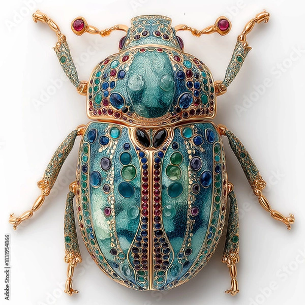 Fototapeta Blue scarab beetle isolated on white