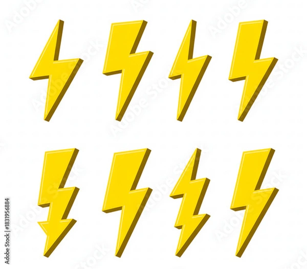 Fototapeta Collection of eight yellow lightning bolt icons on a white background