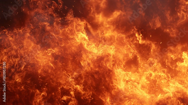 Obraz Dynamic Fire Flames on Black Background