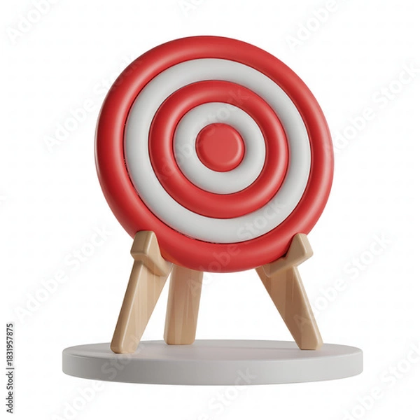 Fototapeta 3D Render of a Red and White Target on a Wooden Stand