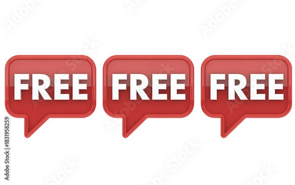 Fototapeta Three red speech bubbles with the word "FREE" in white text