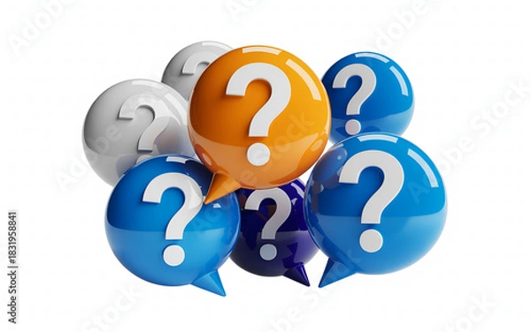 Fototapeta A Cluster of Glossy Speech Bubbles with Question Marks