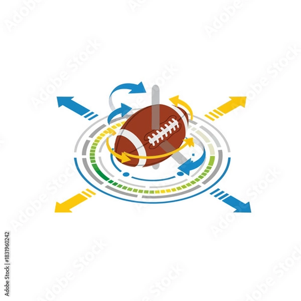 Fototapeta American Football Trajectory Analysis with Arrows and Rings.