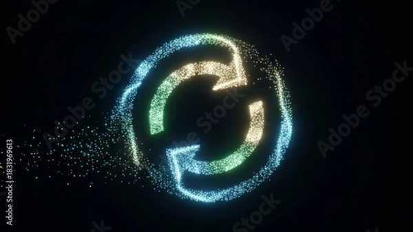Obraz Glowing Arrows Symbol on Dark Background Sparkly Circular Shape