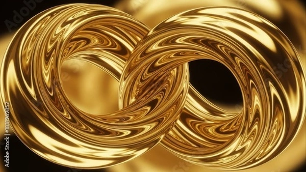Obraz Golden Torus Linked Shape with Glossy Surface on Dark Background