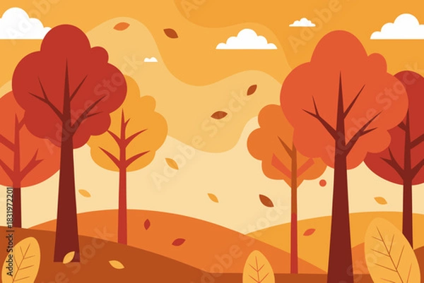 Obraz Autumn forest background with falling leaves simple vector illustration