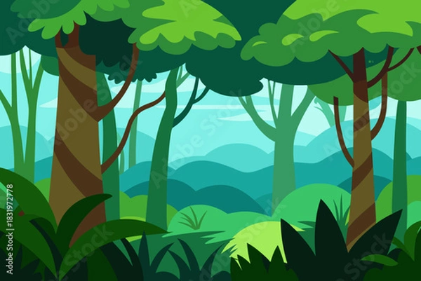 Obraz Lush dense jungle canopy scene simple vector illustration