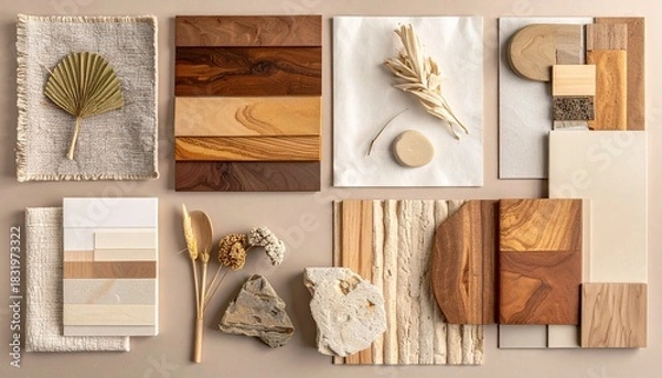 Fototapeta Neutral Material Swatch Grid with Textures and Natural Surfaces