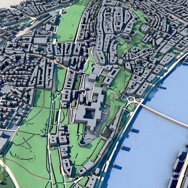 Obraz Cityscape Budapest Hungary, 3D Rendering