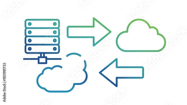 Obraz Cloud computing network diagram showing server and cloud data transfer architecture and data flow diagram concept