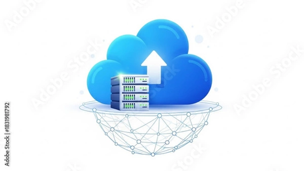 Obraz Cloud computing server data storage backup and networking solution for business and personal use cases online