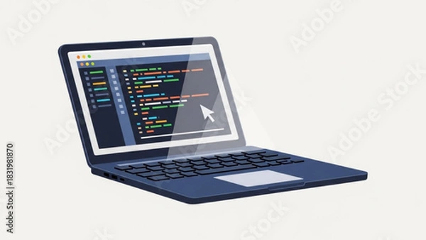Obraz Laptop computer with code on screen vector illustration for software development and programming 100