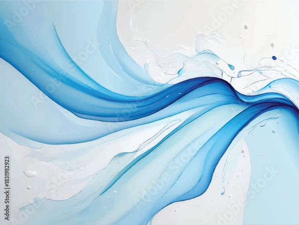 Fototapeta Abstract blue wave design with flowing, transparent layers on a white background.