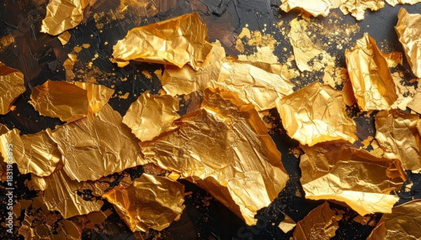 Fototapeta Abstract Gold Foil Texture on Black Background