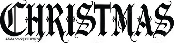 Fototapeta Gothic Blackletter Christmas Text with Decorative Embellishments Isolated on White Background lettering