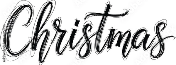 Fototapeta Hand drawn sketchy black Christmas text with transparent background lettering handwritten