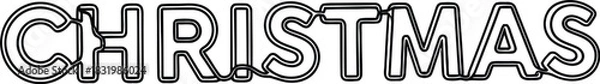 Fototapeta Outline of the word Christmas with double black lines on a white background text lettering